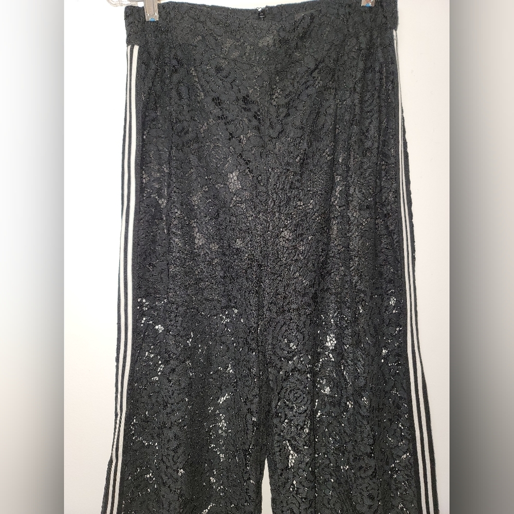 New WHY Dress Black Lace Wide Leg Tuxedo Stripe Pants With Shorts Lining Small - Picture 3 of 16